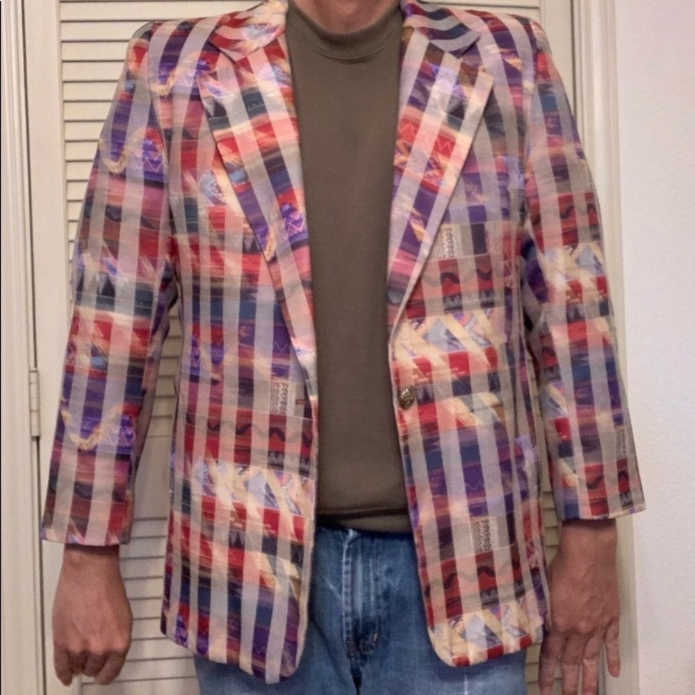 VINTAGE 80S GIANCARLO FERRARI BLAZER SOUTHWEST PATTERN COLOR NEW WAVE GRAPH